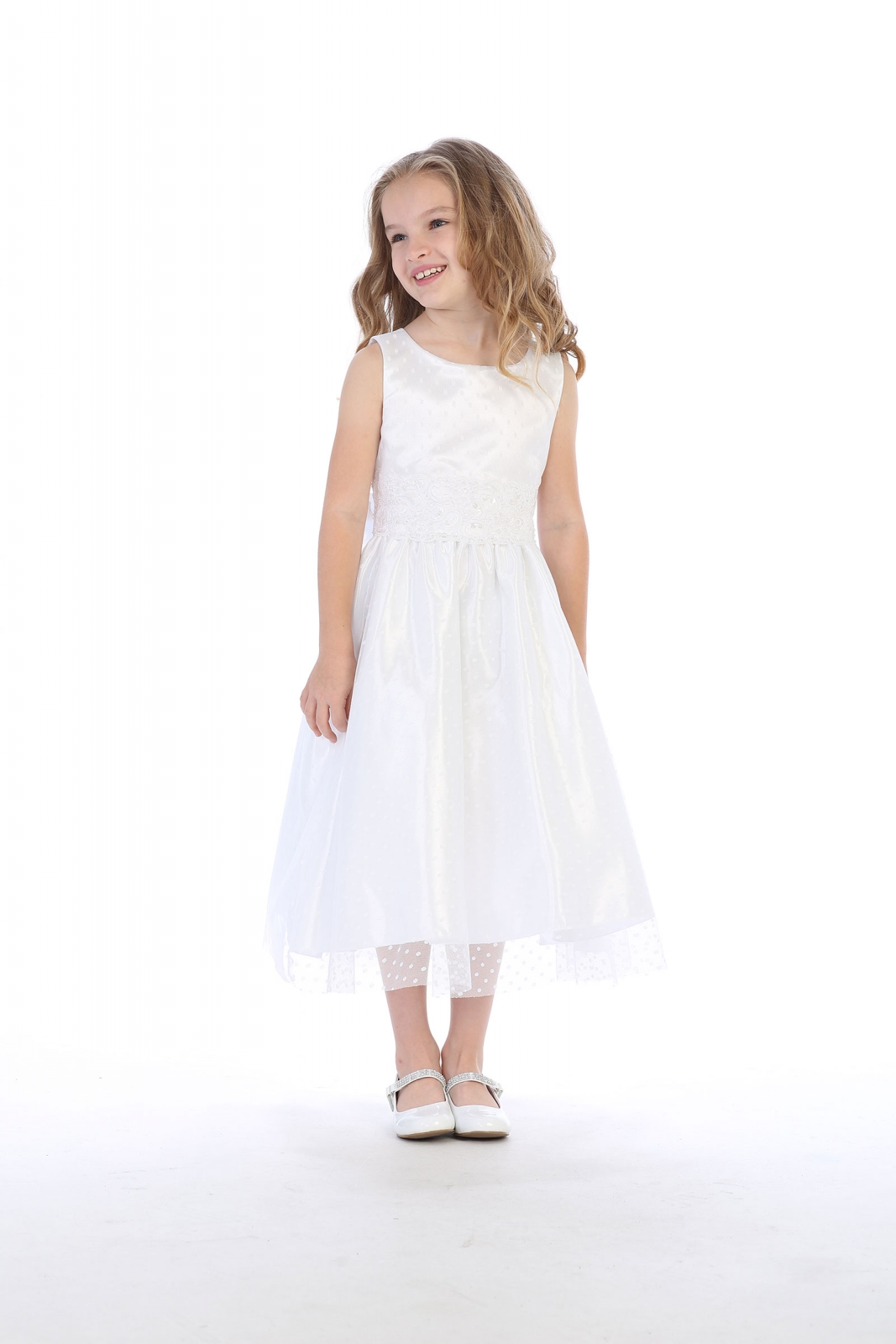 Girls Dress Style 063718 Ivory Tea-length Bateau A-line Dress in Choice of Colour