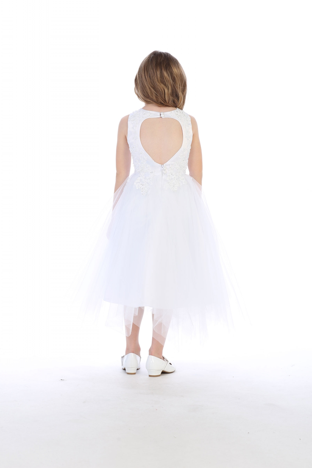 Girls Dress Style 063918 Ivory Tea-length Applique Bateau A-line Dress in Choice of Colour
