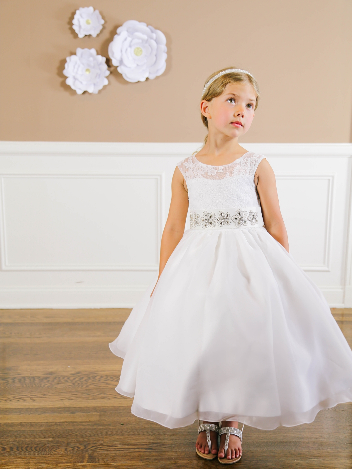 Girls Dress Style 064218 Ivory Ankle Length Lace Bateau A-line Dress in Choice of Colour