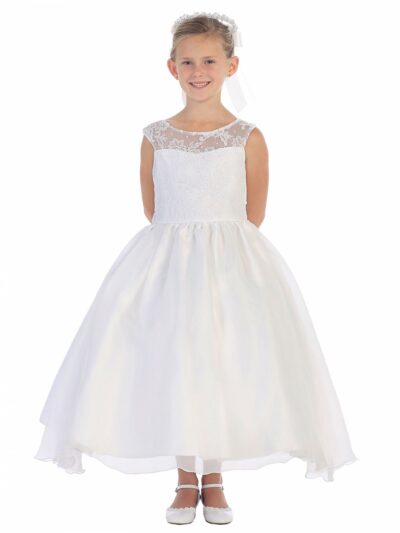 Girls Dress Style 064218 Ivory Ankle Length Lace Bateau A-line Dress in Choice of Colour