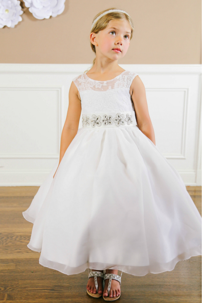 Girls Dress Style 064218 Ivory Ankle Length Lace Bateau A-line Dress in Choice of Colour
