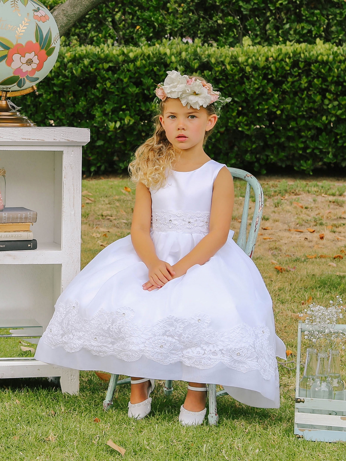 Girls Dress Style 064518 Ivory Ankle Length Applique Round A-line Dress in Choice of Colour