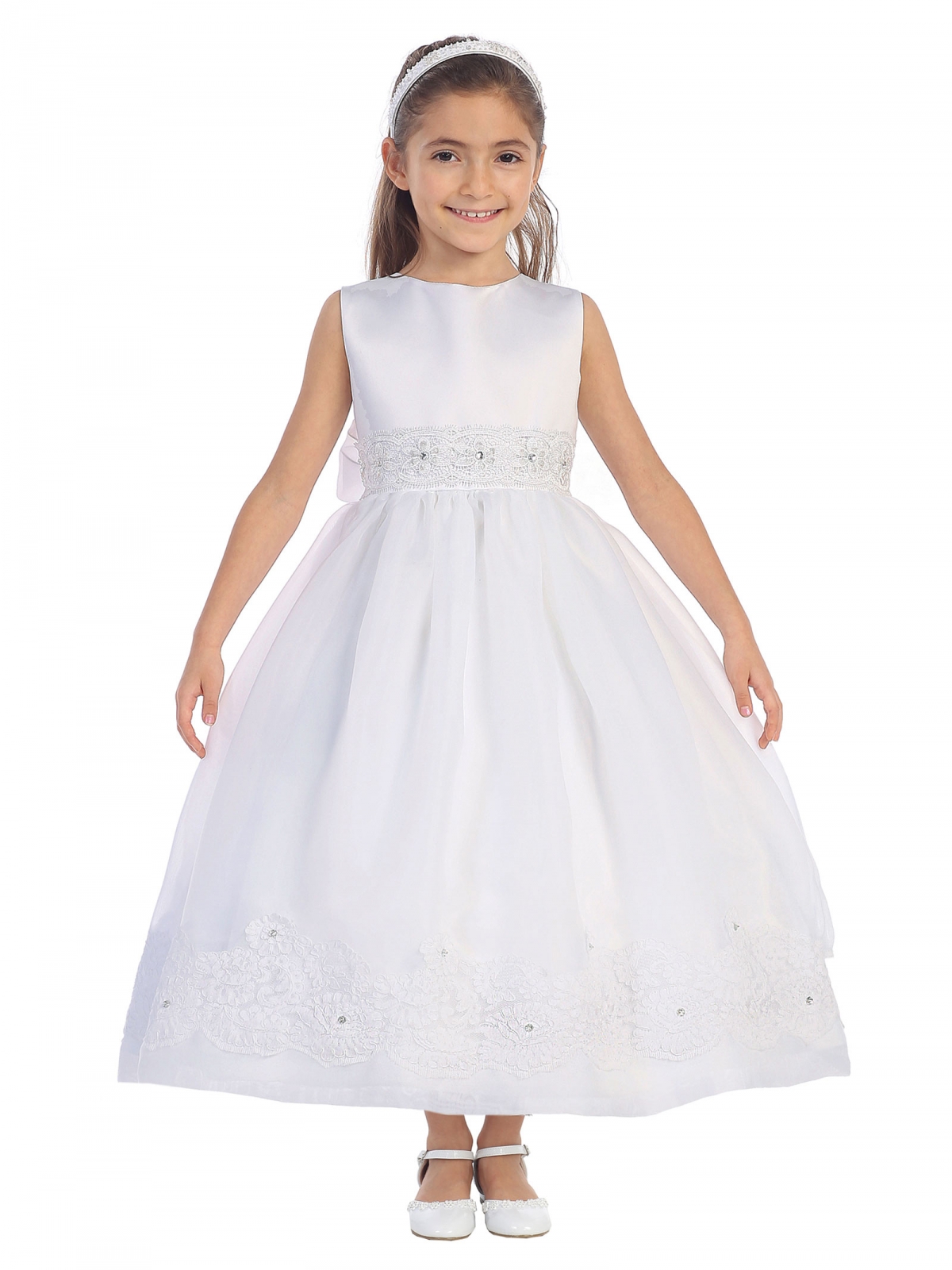 Girls Dress Style 064518 Ivory Ankle Length Applique Round A-line Dress in Choice of Colour