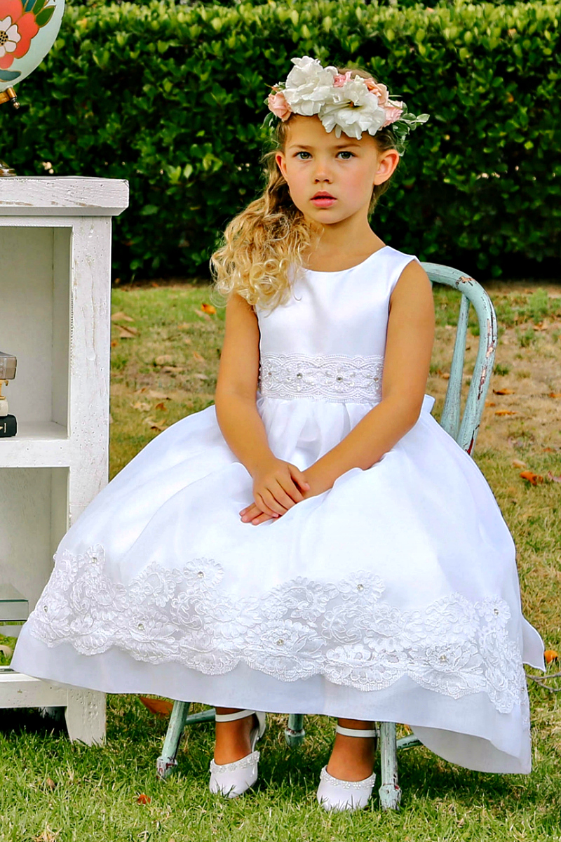 Girls Dress Style 064518 Ivory Ankle Length Applique Round A-line Dress in Choice of Colour