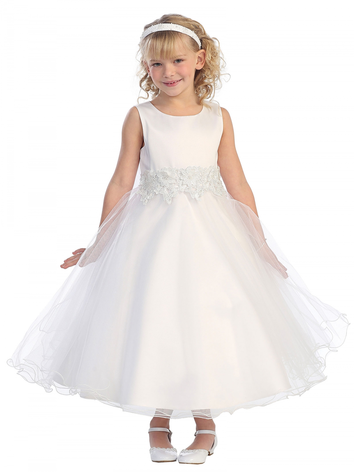 Girls Dress Style 064718 Ivory Ankle Length Applique Bateau A-line Dress in Choice of Colour