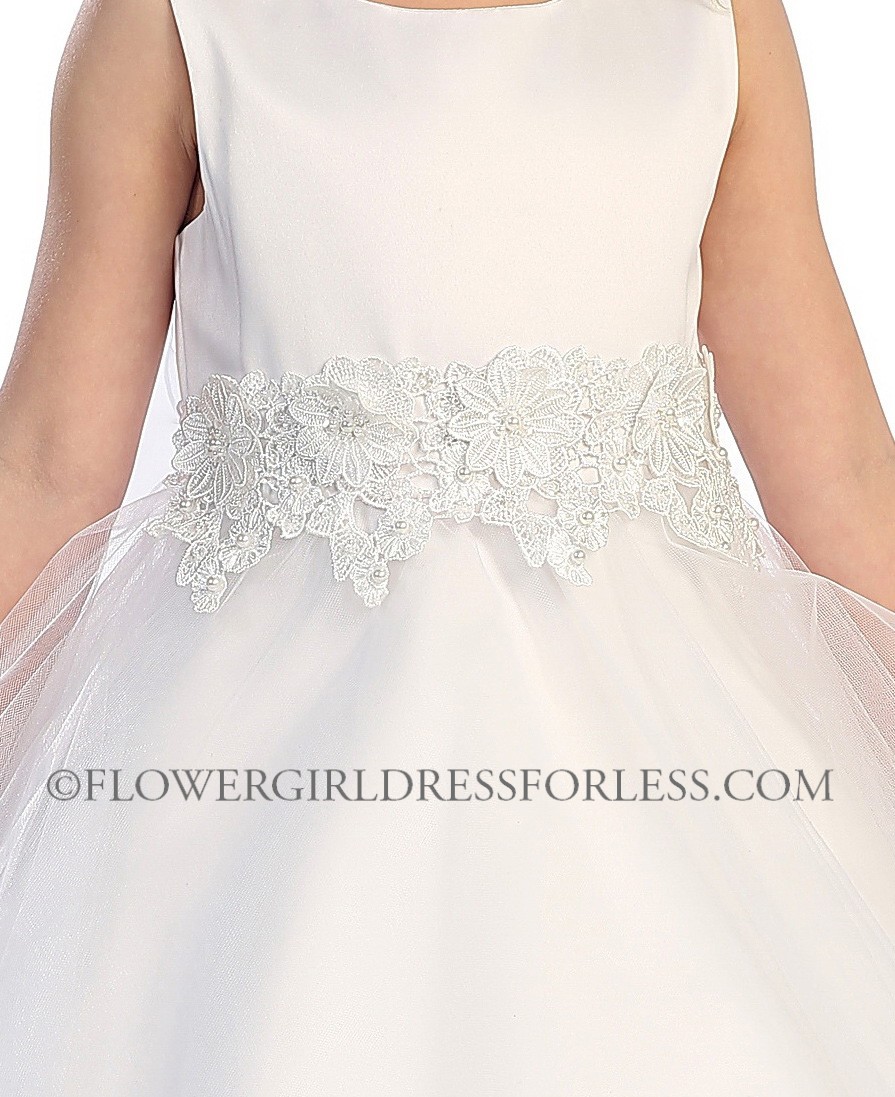 Girls Dress Style 064718 Ivory Ankle Length Applique Bateau A-line Dress in Choice of Colour