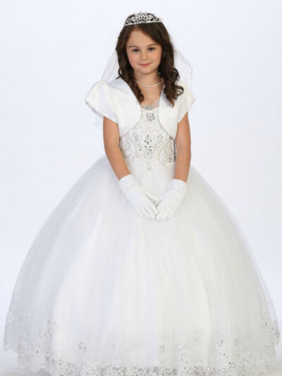 Girls Dress Style 065018 Ivory Floor-length Lace , Beading Bateau A-line Dress in Choice of Colour