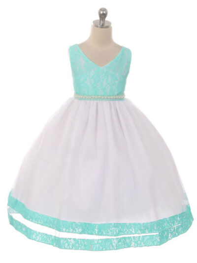 Girls Dress Style 065418 Ivory Tea-length Lace V-neck A-line Dress in Choice of Colour Girls Dress Style 065418 Ivory Tea-length Lace V-neck A-line Dress in Choice of Colour