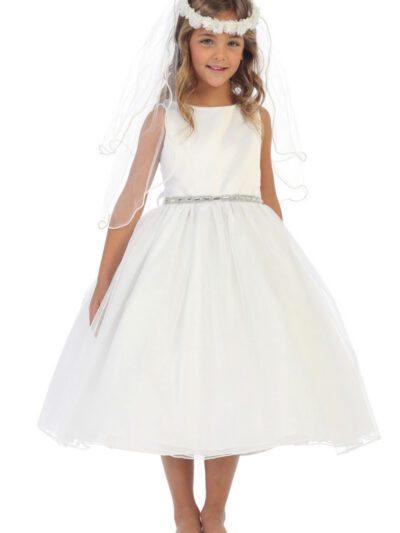 Girls Dress Style 065518 Ivory Tea-length Crystal Bateau A-line Dress in Choice of Colour