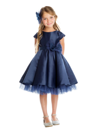 Girls Dress Style 065818 Dark Navy Knee-Length Hand Made Flower Bateau A-line Dress in Choice of Colour