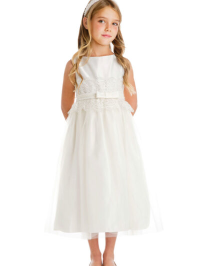 Girls Dress Style 065918 Ivory Tea-length Lace Bateau A-line Dress in Choice of Colour