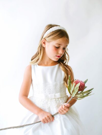 Girls Dress Style 065918 Ivory Tea-length Lace Bateau A-line Dress in Choice of Colour