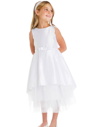 Girls Dress Style 066018 Ivory Tea-length Sash Bateau A-line Dress in Choice of Colour