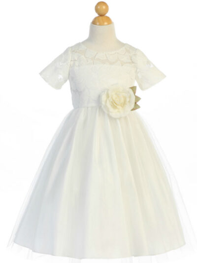 Girls Dress Style 066118 Ivory Floor-length hand Made Flower Bateau A-line Dress in Choice of Colour
