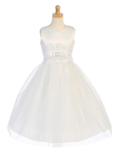 Girls Dress Style 067318 Ivory Floor-length Sash Round A-line Dress in Choice of Colour
