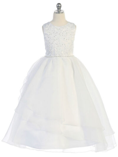 Girls Dress Style 067418 Ivory Floor-length Beading Round A-line Dress in Choice of Colour