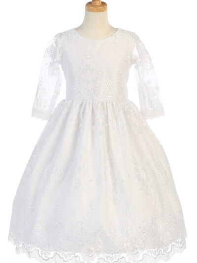 Girls Dress Style 067518 Ivory Floor-length Lace Round A-line Dress in Choice of Colour