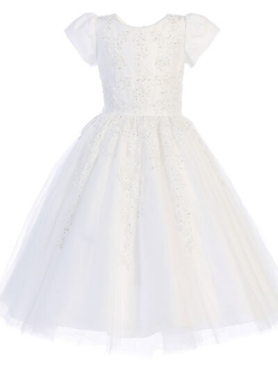 Girls Dress Style 067818 Ivory Floor-length Lace , Beading Round A-line Dress in Choice of Colour
