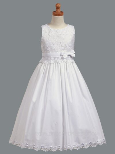 Girls Dress Style 067918 Ivory Floor-length Lace , Applique Round A-line Dress in Choice of Colour