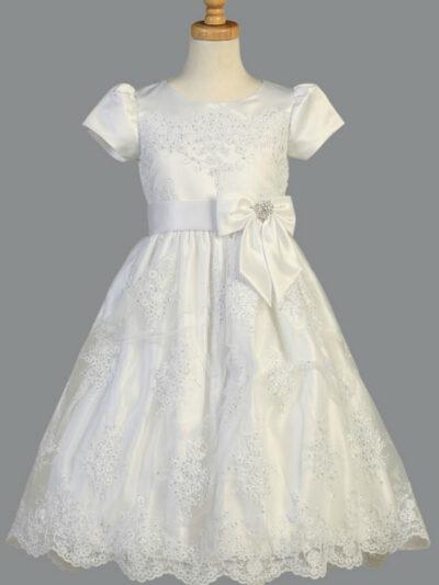 Girls Dress Style 068218 Ivory Floor-length Lace , Beading , Applique Bateau A-line Dress in Choice of Colour