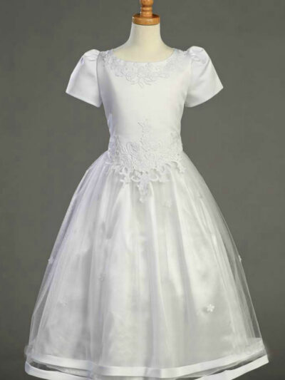 Girls Dress Style 068518 Ivory Floor-length Applique Bateau A-line Dress in Choice of Colour