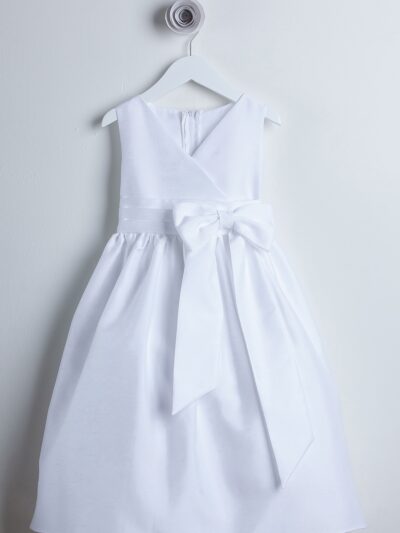 Girls Dress Style 068718 Ivory Knee-Length Bowknot V-neck A-line Dress in Choice of Colour