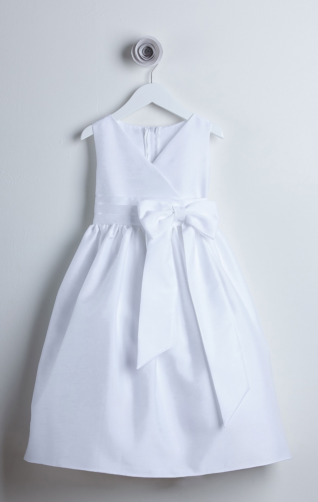 Girls Dress Style 068718 Ivory Knee-Length Bowknot V-neck A-line Dress in Choice of Colour