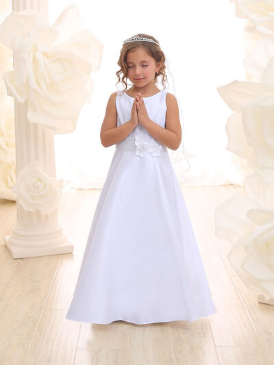 Girls Dress Style 068818 Ivory Floor-length hand Made Flower Bateau A-line Dress in Choice of Colour