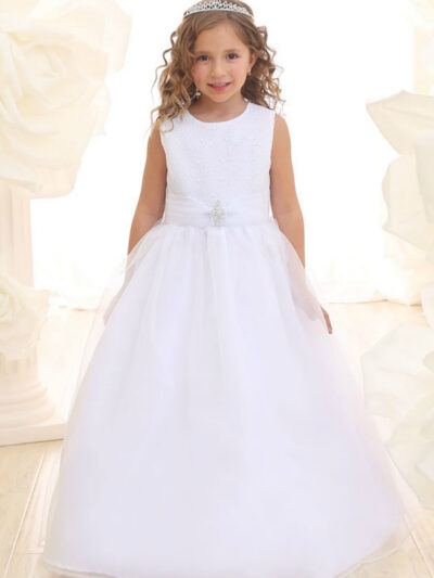 Girls Dress Style 069118 White Floor-length Beading Round A-line Dress in Choice of Colour