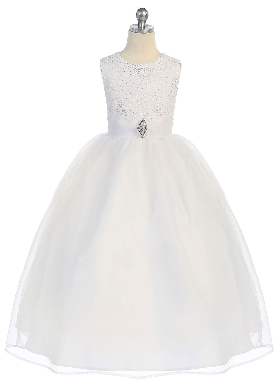 Girls Dress Style 069118 White Floor-length Beading Round A-line Dress in Choice of Colour