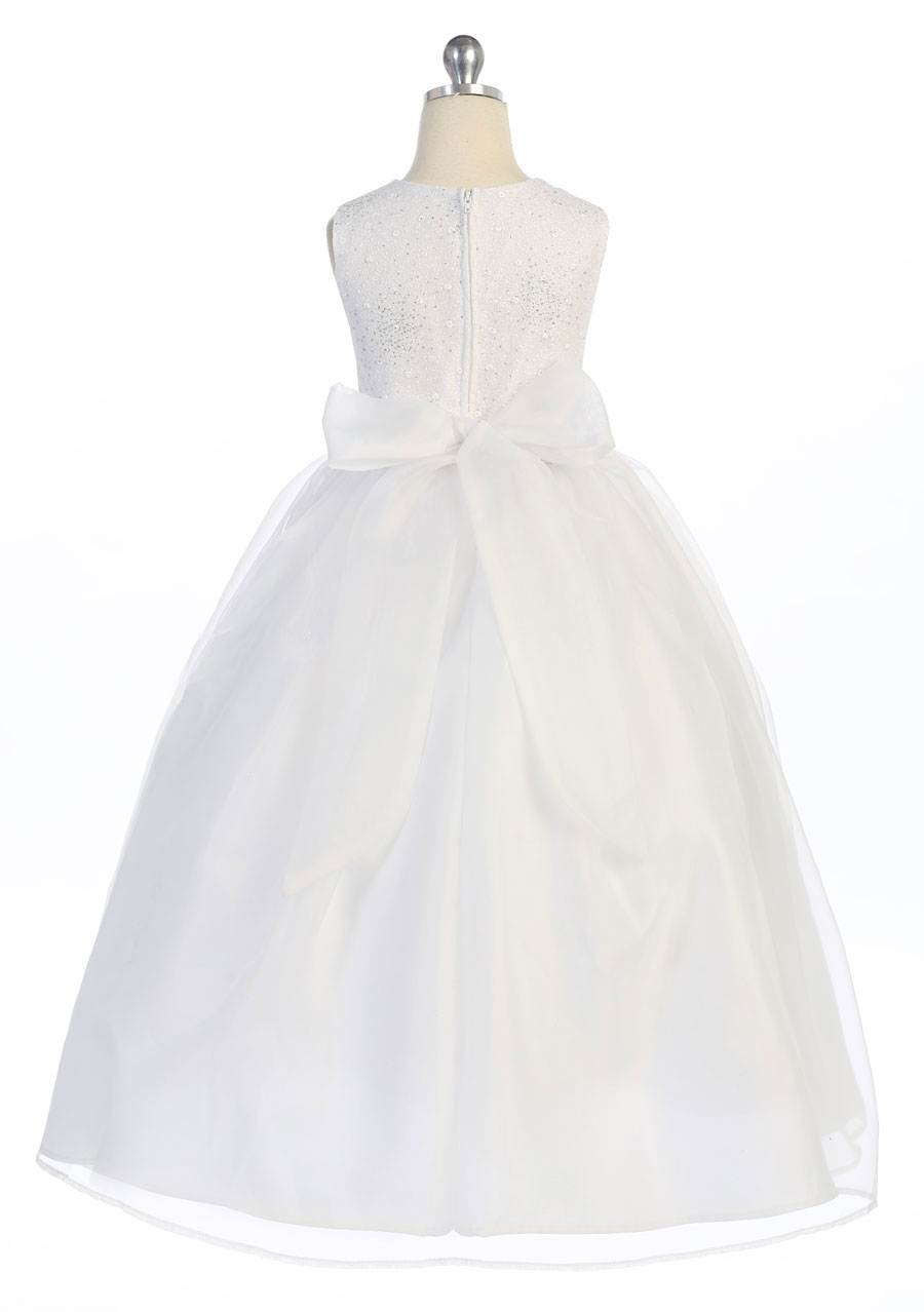 Girls Dress Style 069118 White Floor-length Beading Round A-line Dress in Choice of Colour