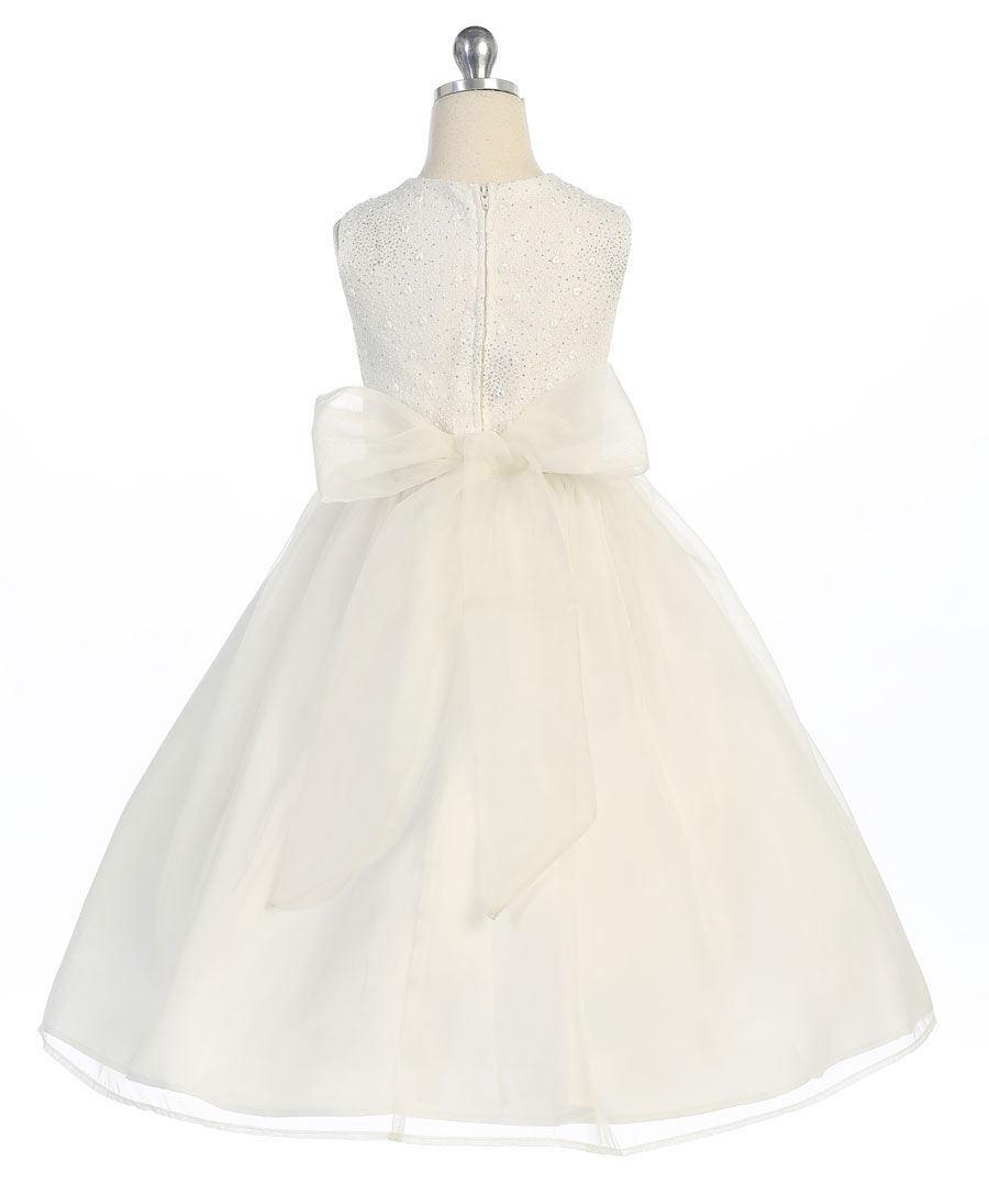 Girls Dress Style 069218 White Tea-length Beading Round A-line Dress in Choice of Colour