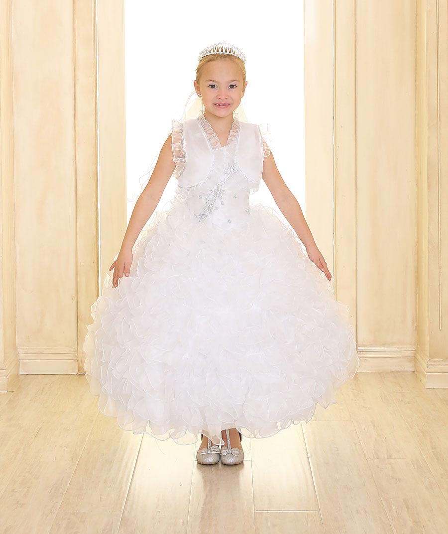 Girls Dress Style 069718 Ivory Ankle Length Tiered , Beading One Shoulder A-line Dress in Choice of Colour