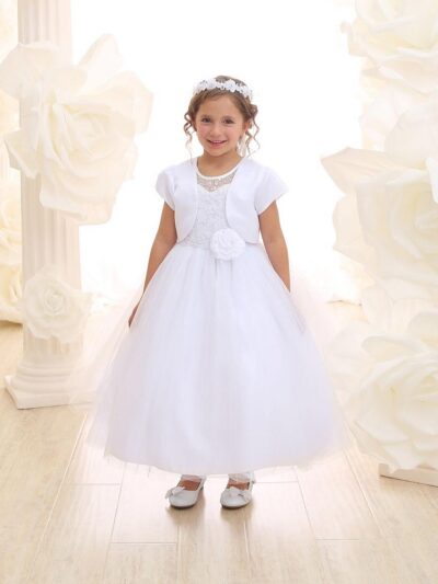 Girls Dress Style 069818 Ivory Ankle Length Hand Made Flower , Lace Round A-line Dress in Choice of Colour Girls Dress Style 069818 Ivory Ankle Length Hand Made Flower , Lace Round A-line Dress in Choice of Colour