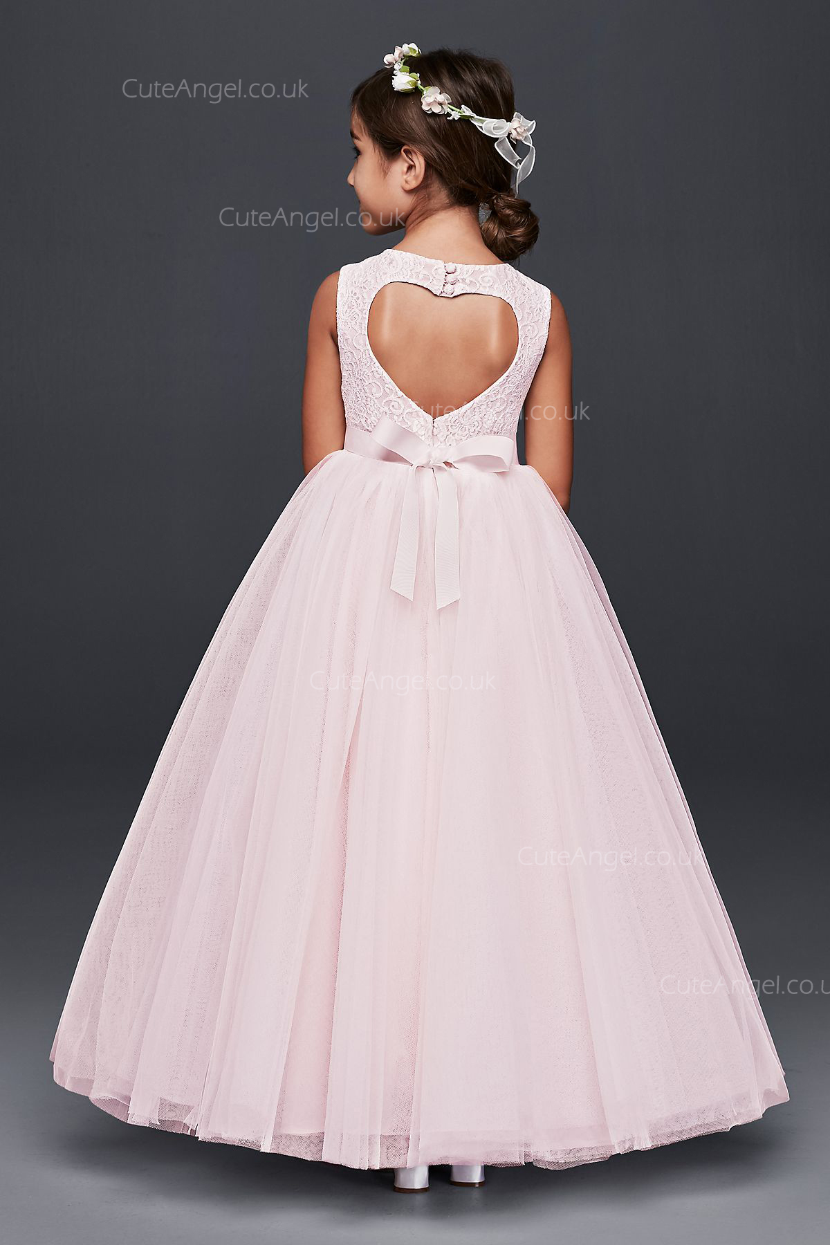 Pink Ball Gown Flower Girl Dress with Heart Cutout