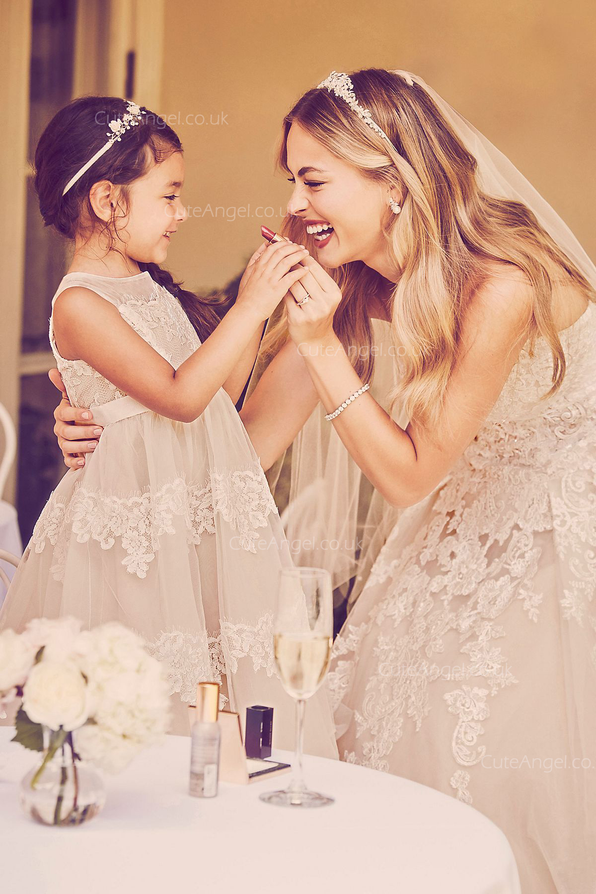 Tea Length Princess Ivory Lace Flower Girls Dress First Communion Dress 1805004