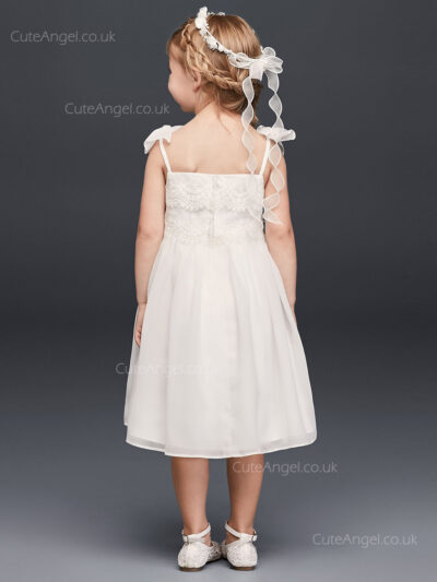Tea Length Chiffon Flower Girl Dress With Tiered Lace Bodice Tea Length Chiffon Flower Girl Dress With Tiered Lace Bodice