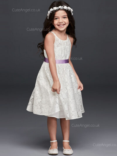 A-line Princess Knee Length Lace Tie Back Halter Flower Girl Dress