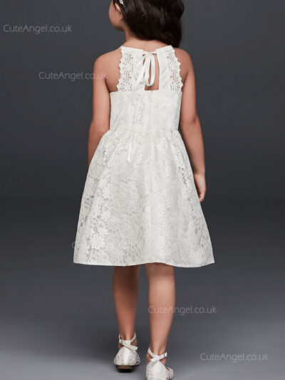 A-line Princess Knee Length Lace Tie Back Halter Flower Girl Dress A-line Princess Knee Length Lace Tie Back Halter Flower Girl Dress