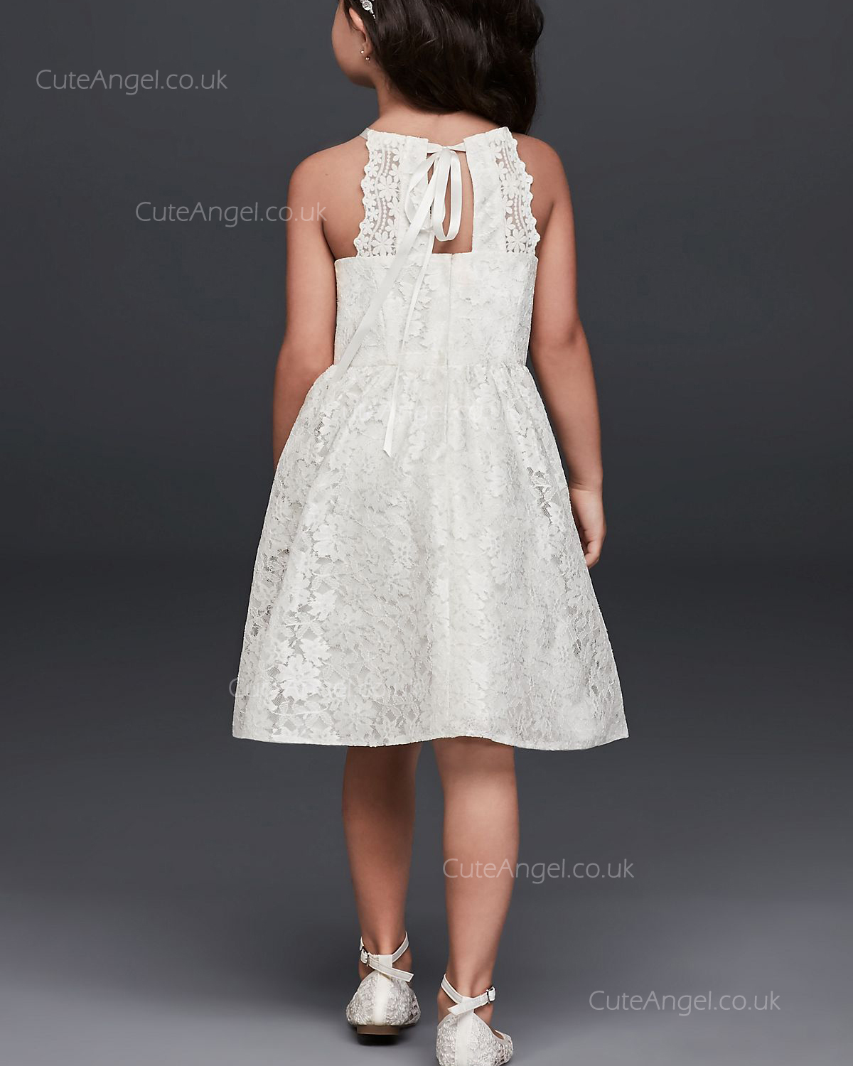 A-line Princess Knee Length Lace Tie Back Halter Flower Girl Dress