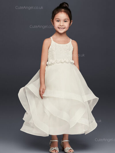 Ivory Handmade Flower Lace and Tulle Flower Girl Dress with Full Skirt