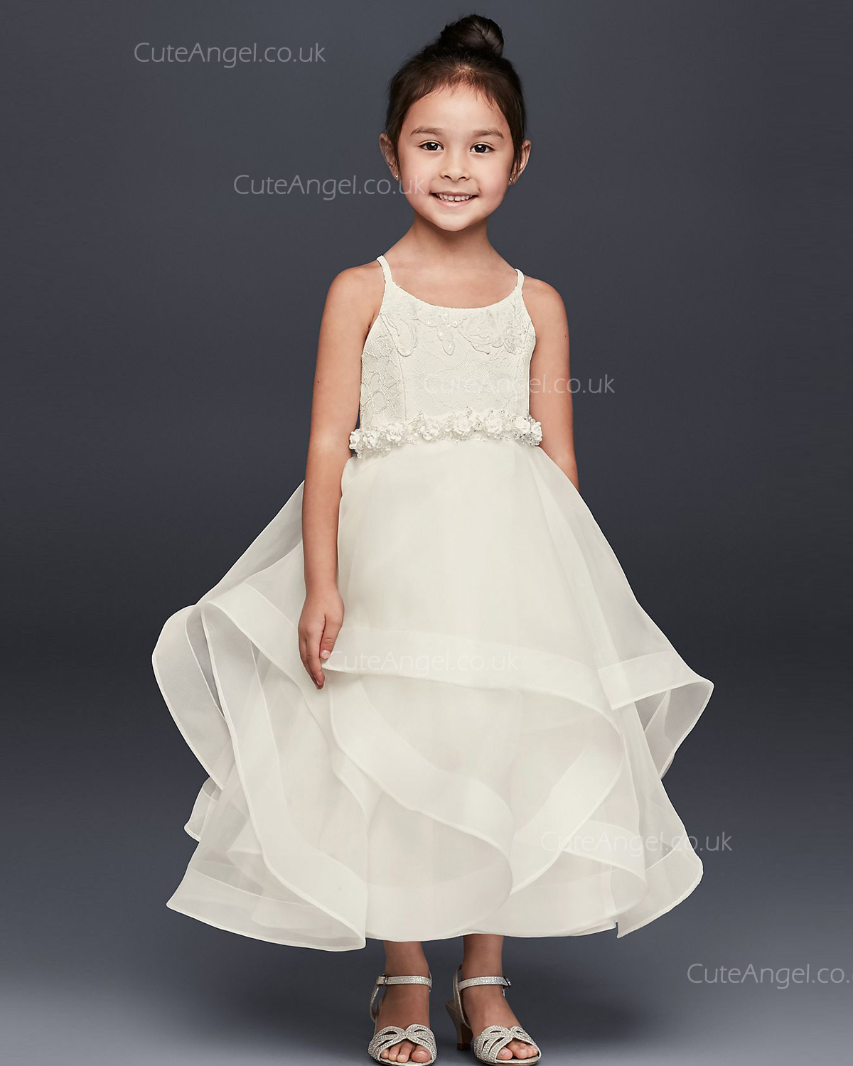 Ivory Handmade Flower Lace and Tulle Flower Girl Dress with Full Skirt