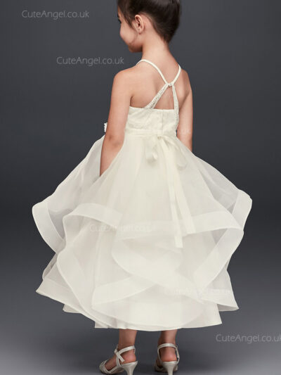 Ivory Handmade Flower Lace and Tulle Flower Girl Dress with Full Skirt Ivory Handmade Flower Lace and Tulle Flower Girl Dress with Full Skirt