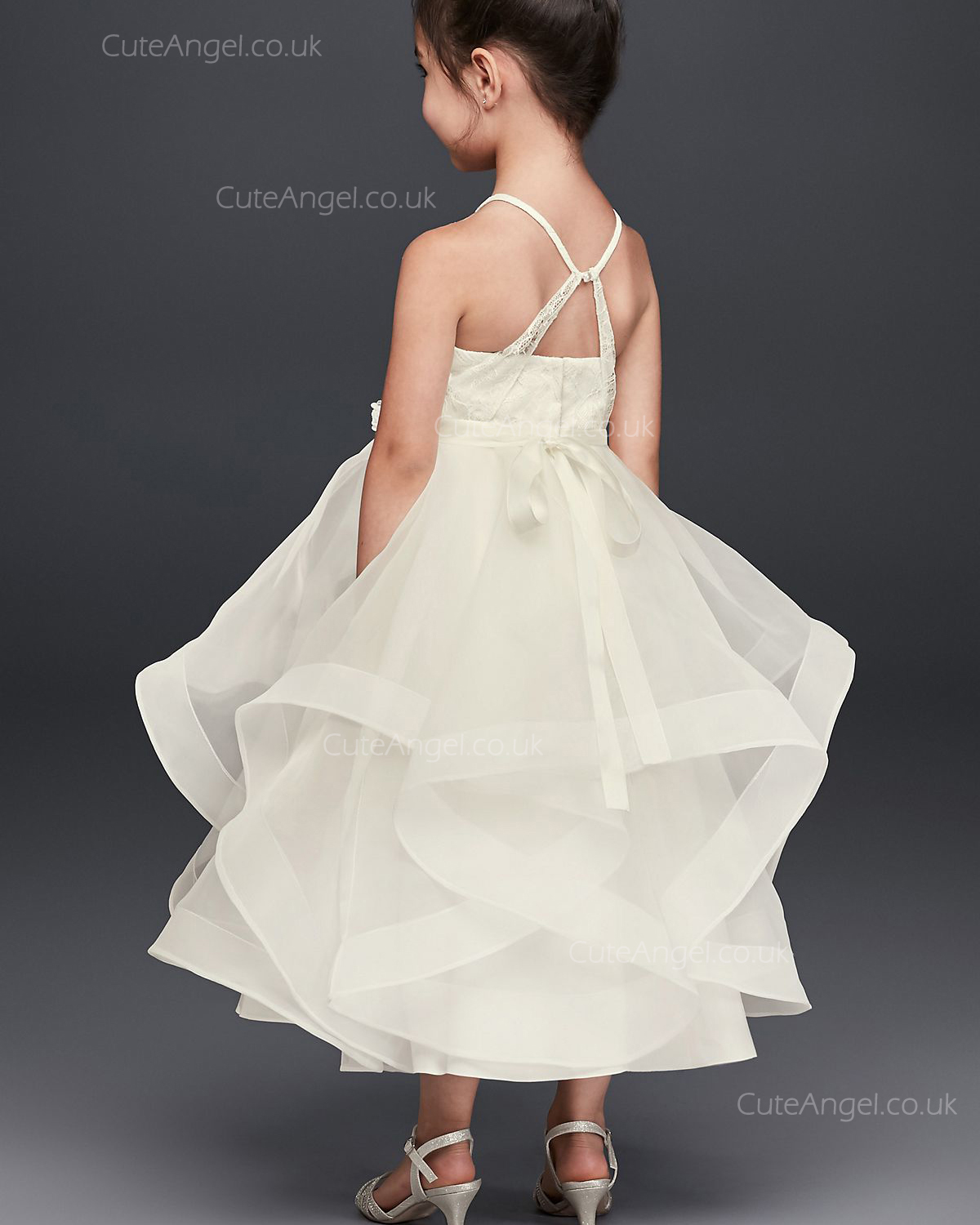 Ivory Handmade Flower Lace and Tulle Flower Girl Dress with Full Skirt
