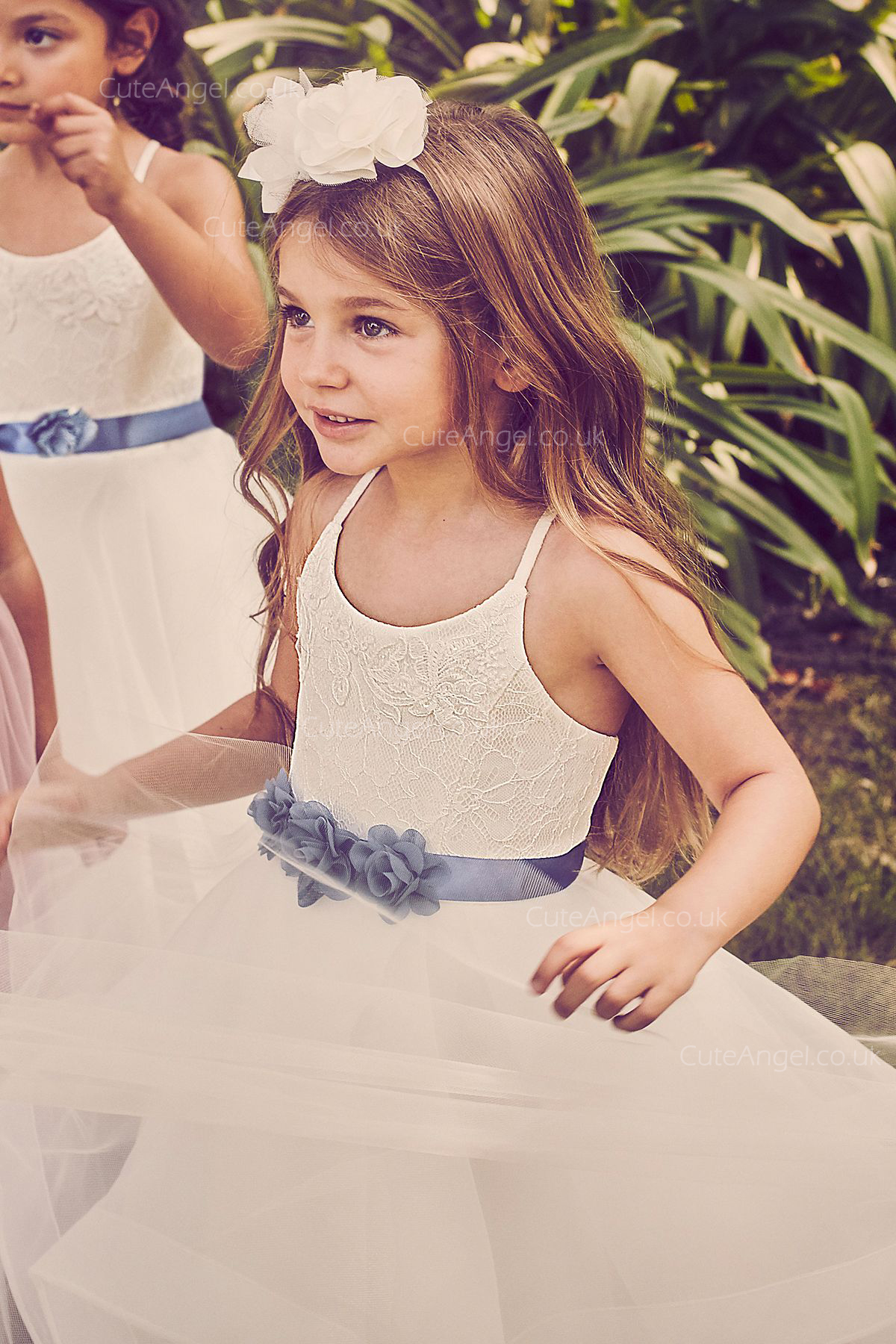 Ivory Handmade Flower Lace and Tulle Flower Girl Dress with Full Skirt