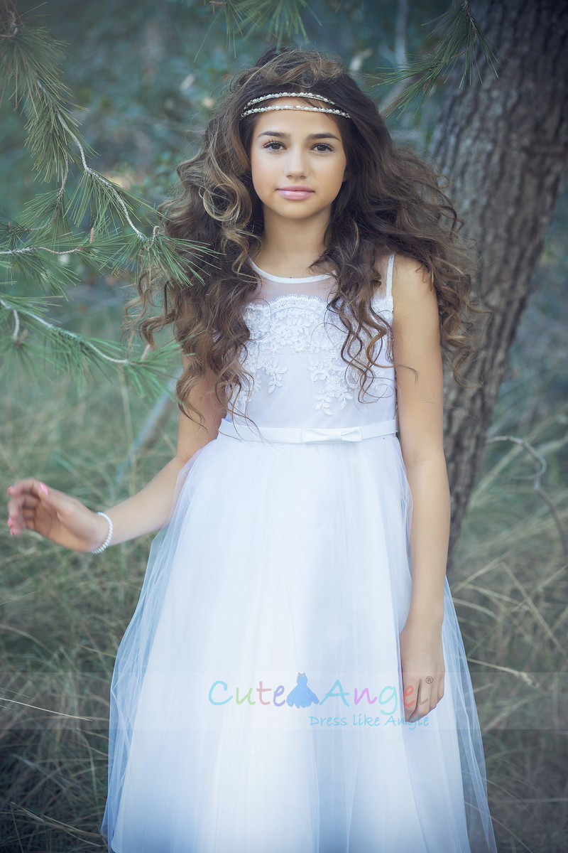 Satin and Tulle Dress with Scalloped Lace Bodice