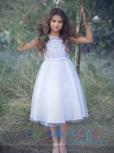 Satin and Tulle Dress with Scalloped Lace Bodice Satin and Tulle Dress with Scalloped Lace Bodice