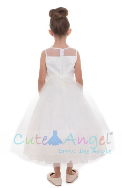 Satin and Tulle Dress with Scalloped Lace Bodice