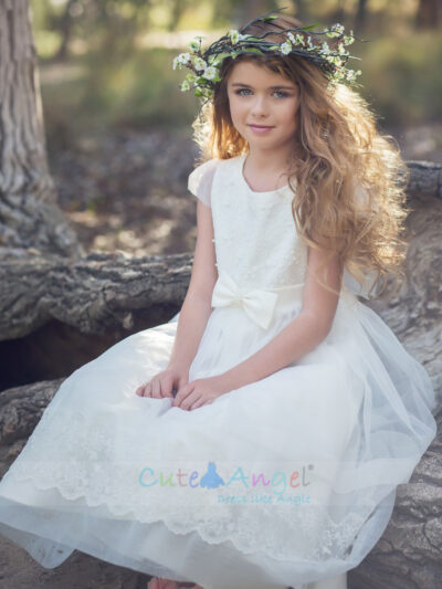 Lace Party Dress with Organza Skirt and Cap Sleeves Lace Party Dress with Organza Skirt and Cap Sleeves
