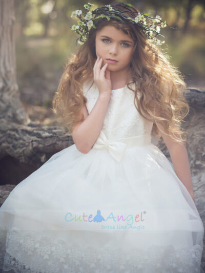 Lace Party Dress with Organza Skirt and Cap Sleeves